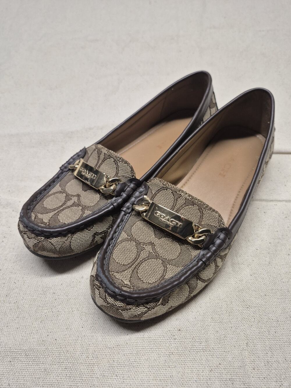 Coach Olive A01918 Women’s 7.5B Signature Monogram Brown Driving Loafers